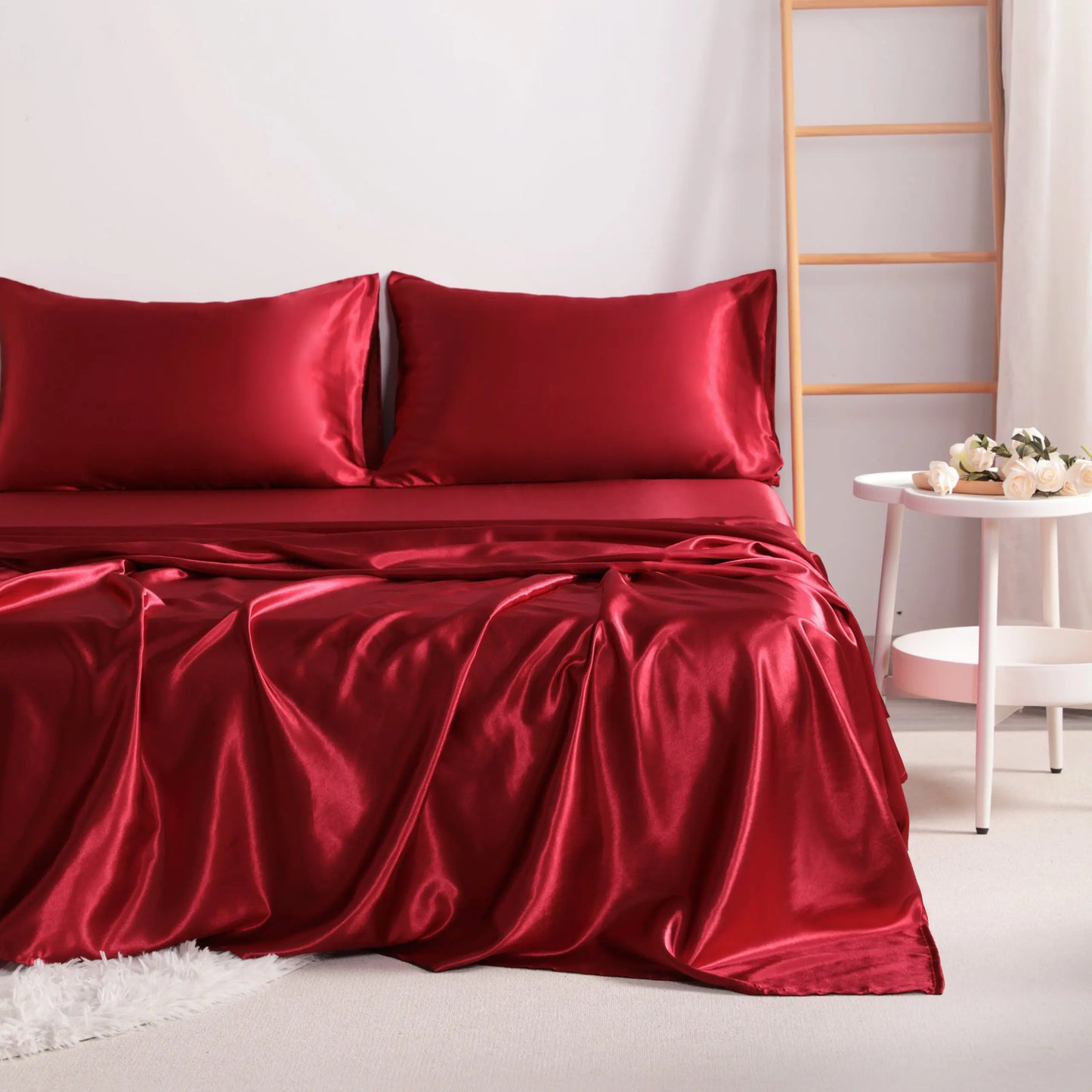4-Piece Satin Bedding Set – Ultra-Soft Silky Sheets with Envelope Pillowcases, OEKO-TEX Certified Luxury Bedding, Gentle on Acne-Prone Skin