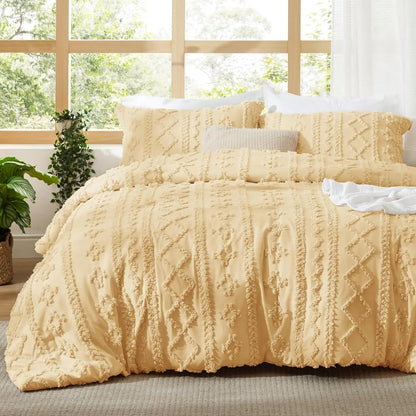 Tufted Bohemian Bedding Set 3-Piece – Breathable Comforter with 2 Pillowcases