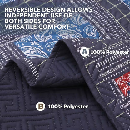 3-Piece Queen Size Bohemian Quilted Duvet Cover and Sheet Set - Lightweight and Breathable Double-Sided Design