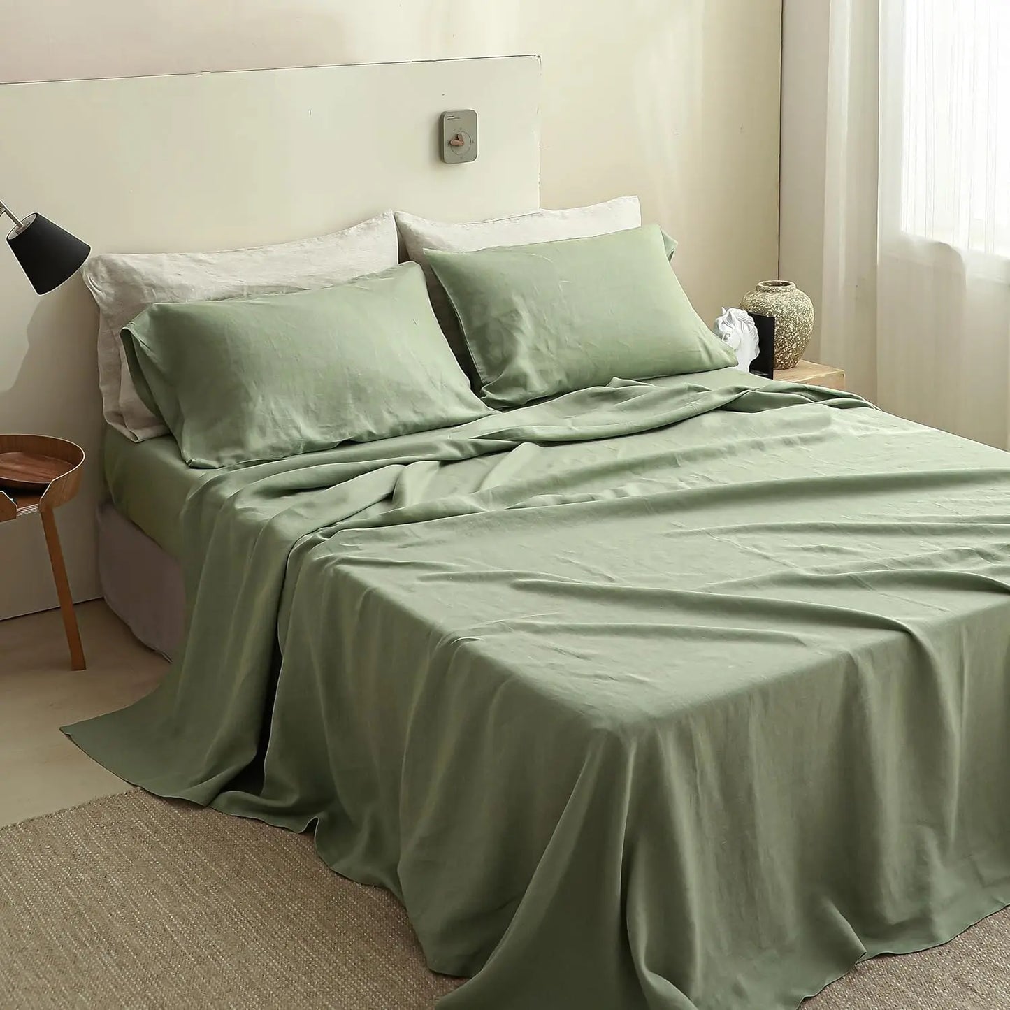 100% Linen 4-Piece Bed Sheet Set — 1 Flat Sheet, 1 Fitted Sheet & 2 Pillowcases — Breathable, Moisture-Wicking, Soft & Durable Bedding