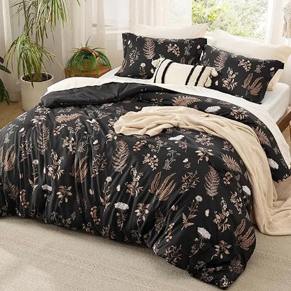 3 Pieces Cute Floral Bedding Reversible Comforter Set -Soft Bed Set, 1 Soft Botanical Flowers Comforter and 2 Pillow Shams