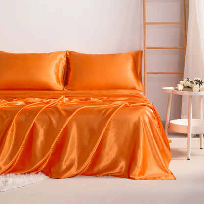 4-Piece Satin Bedding Set – Ultra-Soft Silky Sheets with Envelope Pillowcases, OEKO-TEX Certified Luxury Bedding, Gentle on Acne-Prone Skin