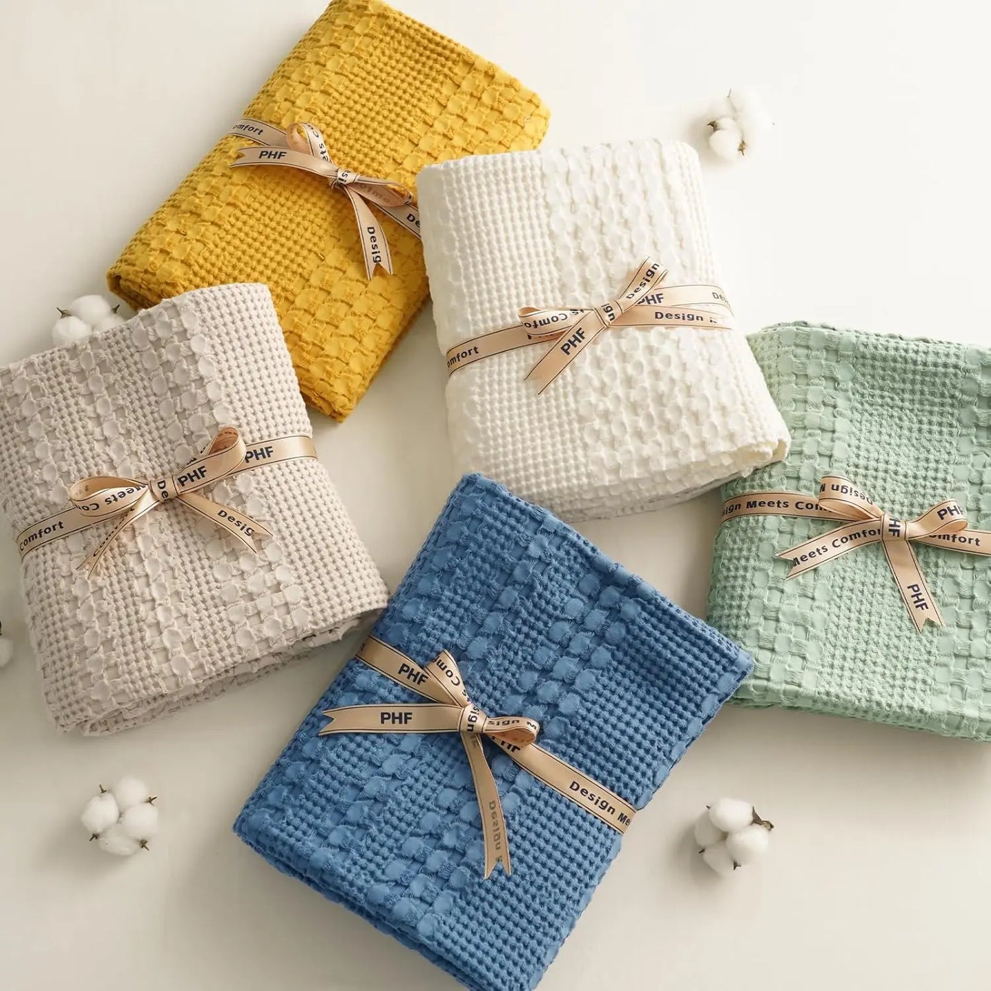 100% Cotton Weave Waffle Blanket, Aesthetic Soft Lightweight and Breathable Blanket