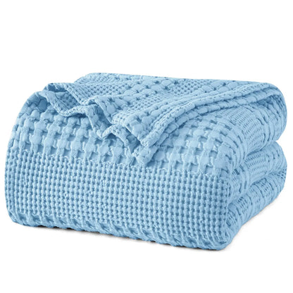 100% Cotton Weave Waffle Blanket, Aesthetic Soft Lightweight and Breathable Blanket