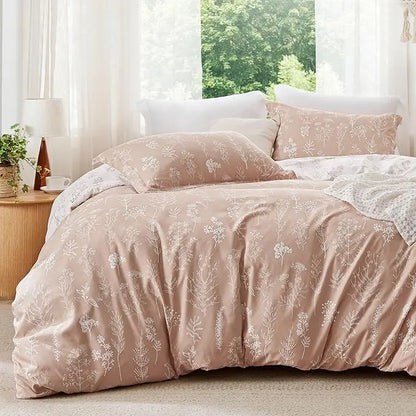 3 Pieces Cute Floral Bedding Reversible Comforter Set -Soft Bed Set, 1 Soft Botanical Flowers Comforter and 2 Pillow Shams