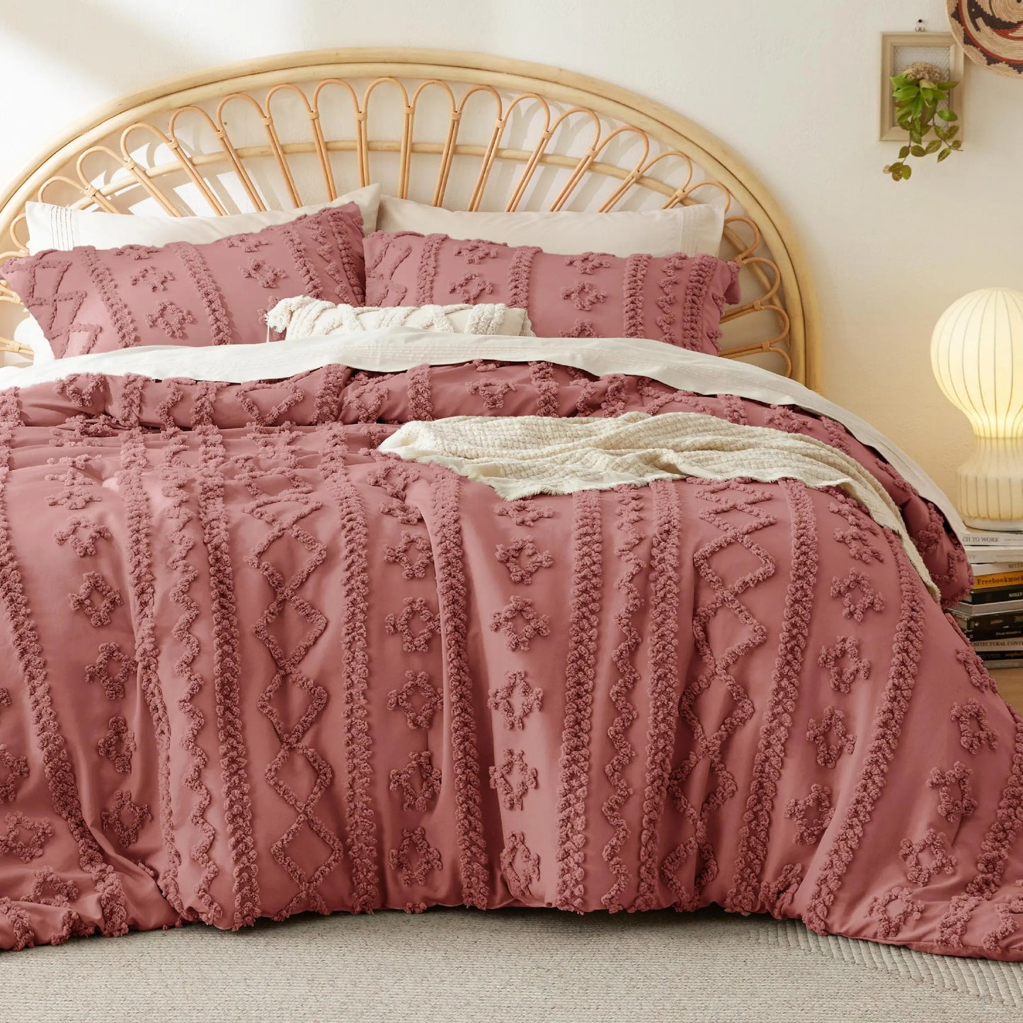 Tufted Bohemian Bedding Set 3-Piece – Breathable Comforter with 2 Pillowcases