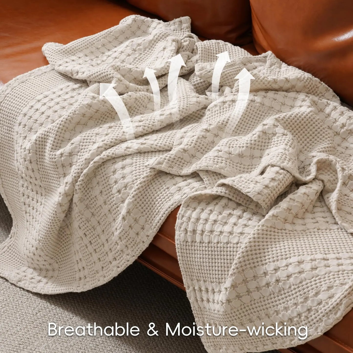 100% Cotton Weave Waffle Blanket, Aesthetic Soft Lightweight and Breathable Blanket