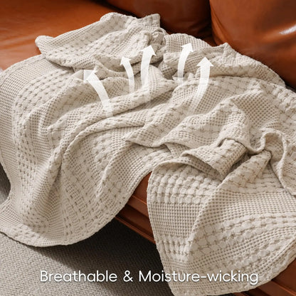 100% Cotton Weave Waffle Blanket, Aesthetic Soft Lightweight and Breathable Blanket