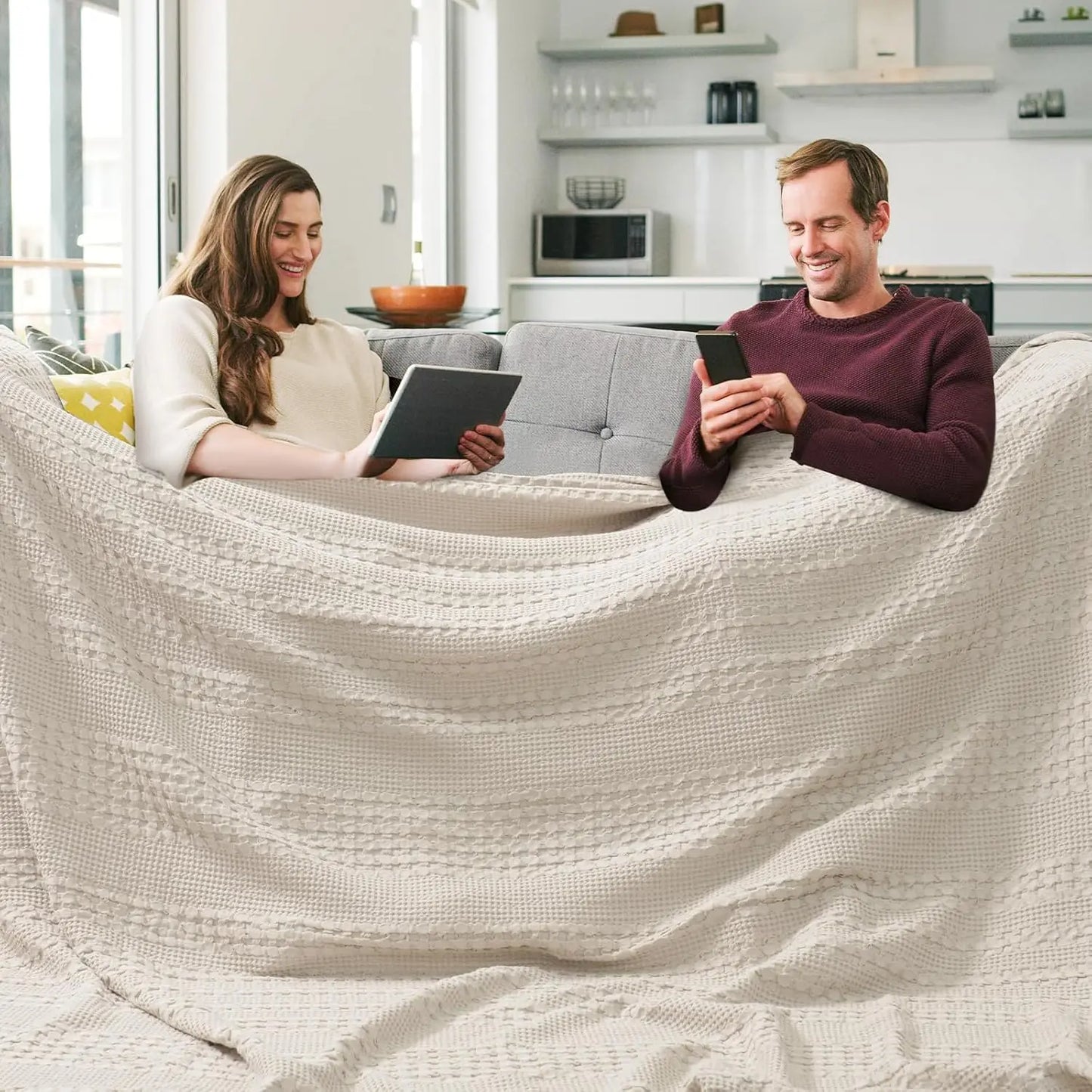 100% Cotton Weave Waffle Blanket, Aesthetic Soft Lightweight and Breathable Blanket