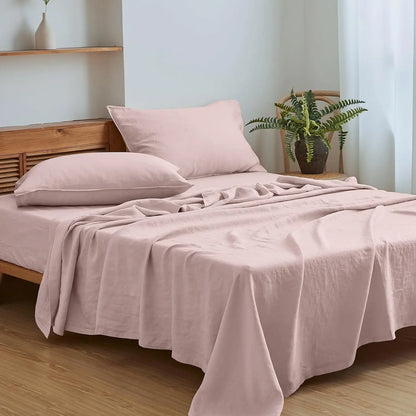 100% Linen 4-Piece Bed Sheet Set — 1 Flat Sheet, 1 Fitted Sheet & 2 Pillowcases — Breathable, Moisture-Wicking, Soft & Durable Bedding
