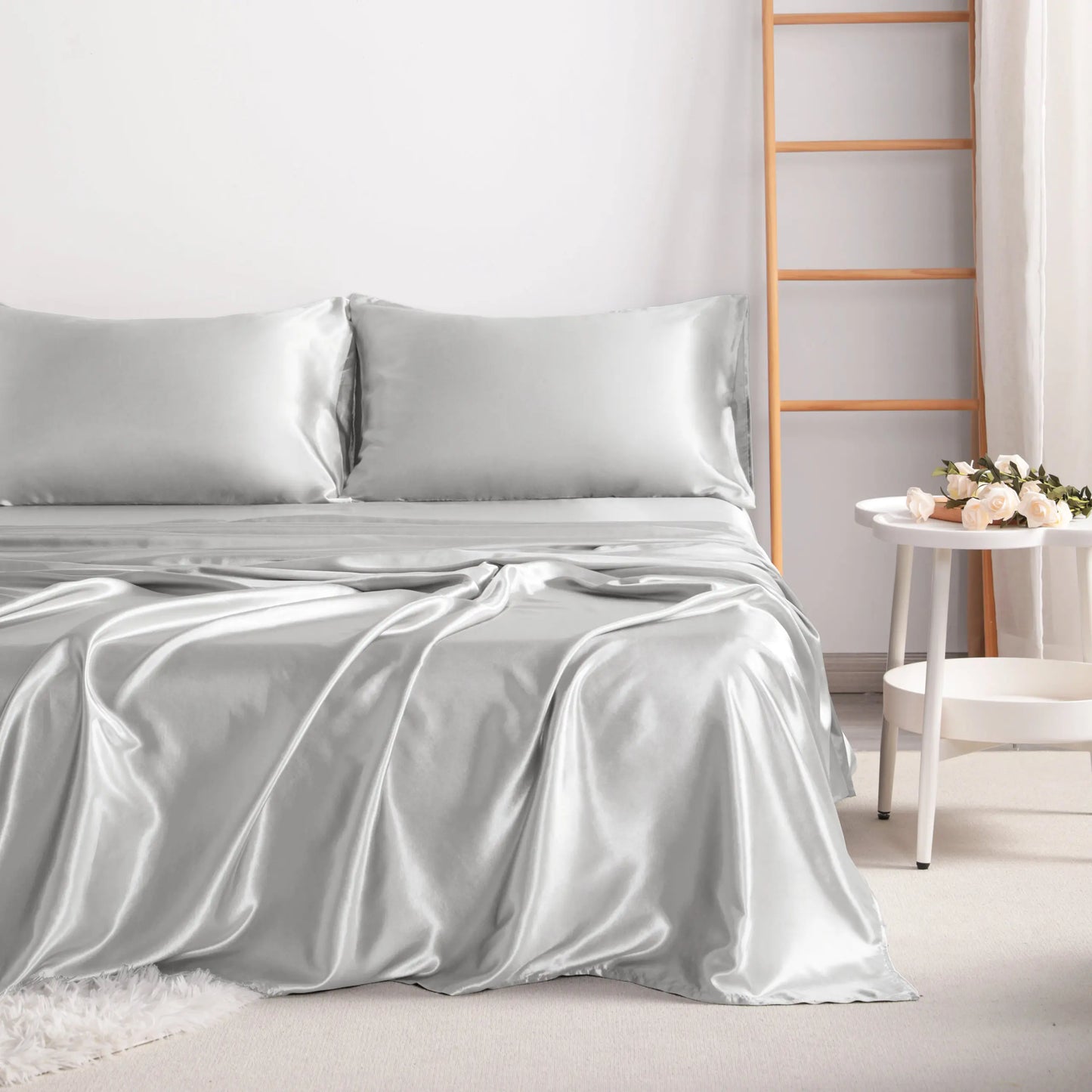 4-Piece Satin Bedding Set – Ultra-Soft Silky Sheets with Envelope Pillowcases, OEKO-TEX Certified Luxury Bedding, Gentle on Acne-Prone Skin