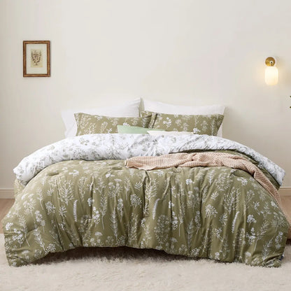 3 Pieces Cute Floral Bedding Reversible Comforter Set -Soft Bed Set, 1 Soft Botanical Flowers Comforter and 2 Pillow Shams