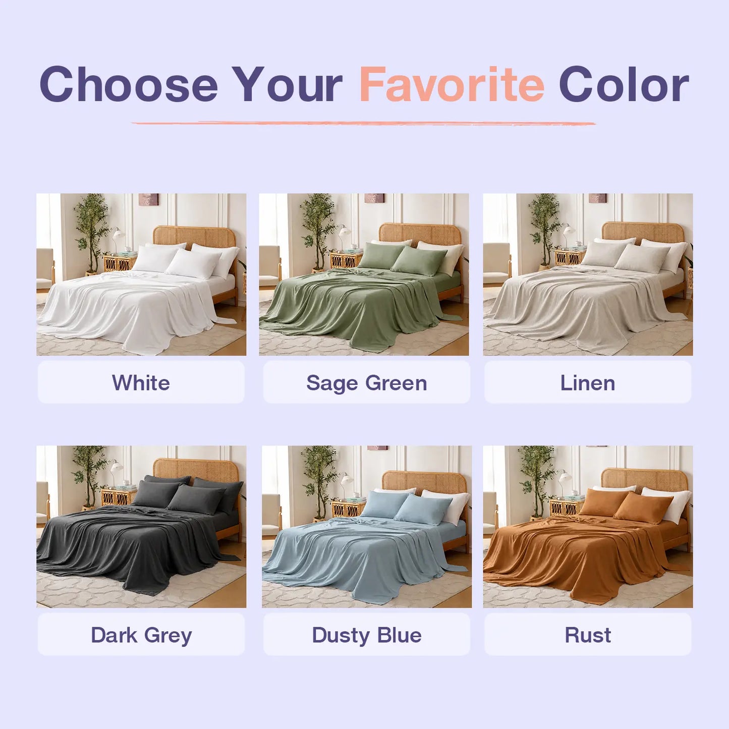 100% Linen 4-Piece Bed Sheet Set — 1 Flat Sheet, 1 Fitted Sheet & 2 Pillowcases — Breathable, Moisture-Wicking, Soft & Durable Bedding