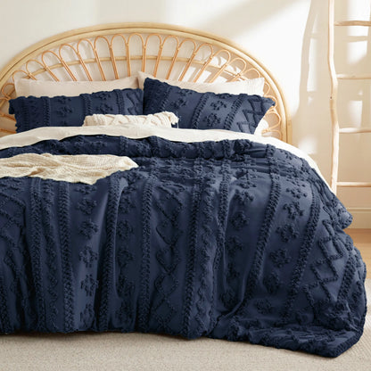 Tufted Bohemian Bedding Set 3-Piece – Breathable Comforter with 2 Pillowcases
