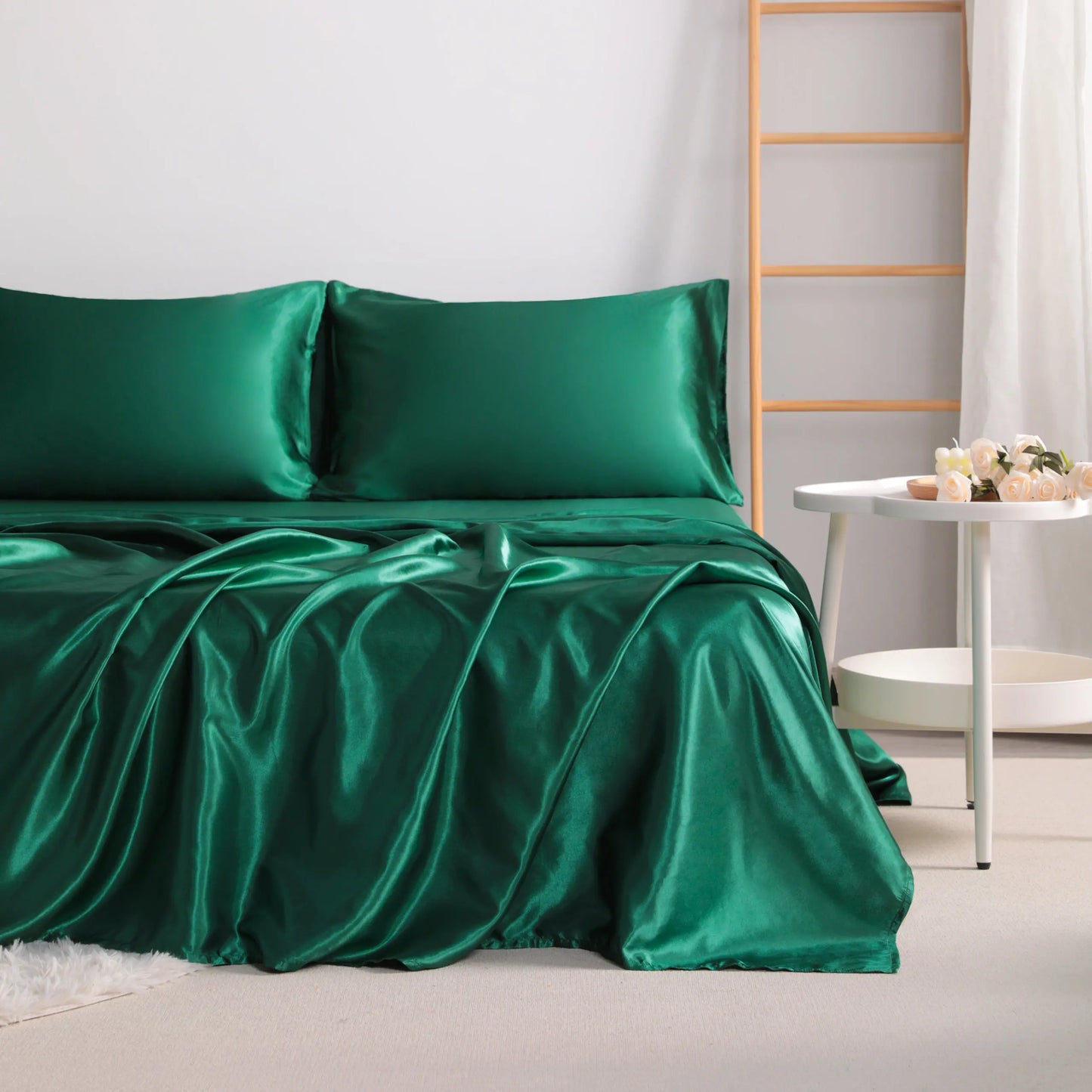 4-Piece Satin Bedding Set – Ultra-Soft Silky Sheets with Envelope Pillowcases, OEKO-TEX Certified Luxury Bedding, Gentle on Acne-Prone Skin