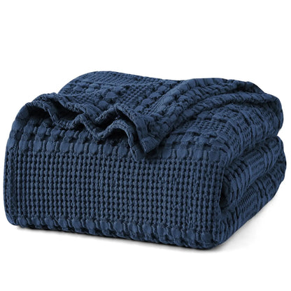 100% Cotton Weave Waffle Blanket, Aesthetic Soft Lightweight and Breathable Blanket