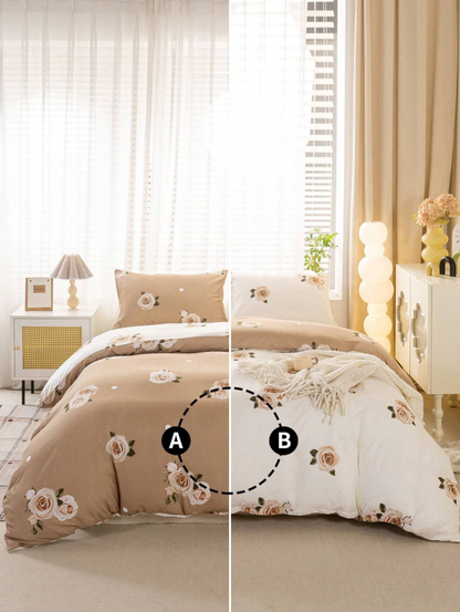 3pcs/Set Floral Leaf Pattern Duvet Cover Set(1 Duvet Cover & 2 Pillowcase)Soft And Skin-Friendly Duvet Cover Bedding Set For Home