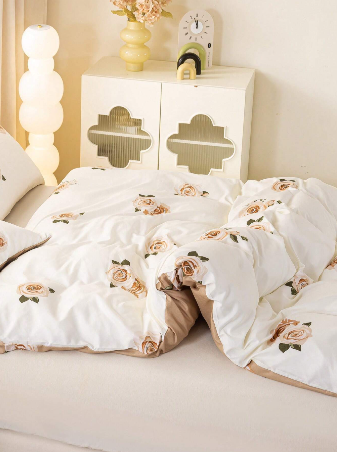 3pcs/Set Floral Leaf Pattern Duvet Cover Set(1 Duvet Cover & 2 Pillowcase)Soft And Skin-Friendly Duvet Cover Bedding Set For Home
