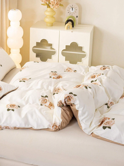 3pcs/Set Floral Leaf Pattern Duvet Cover Set(1 Duvet Cover & 2 Pillowcase)Soft And Skin-Friendly Duvet Cover Bedding Set For Home