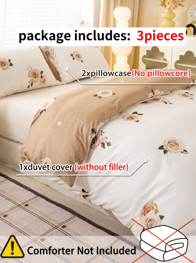 3pcs/Set Floral Leaf Pattern Duvet Cover Set(1 Duvet Cover & 2 Pillowcase)Soft And Skin-Friendly Duvet Cover Bedding Set For Home