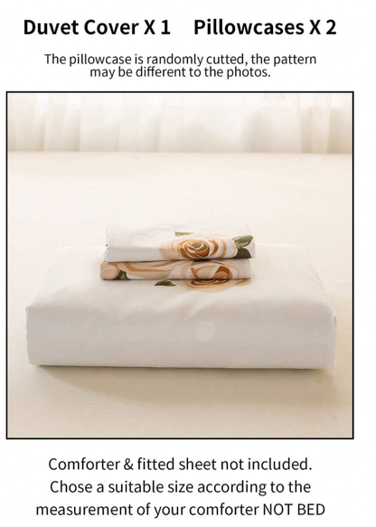 3pcs/Set Floral Leaf Pattern Duvet Cover Set(1 Duvet Cover & 2 Pillowcase)Soft And Skin-Friendly Duvet Cover Bedding Set For Home