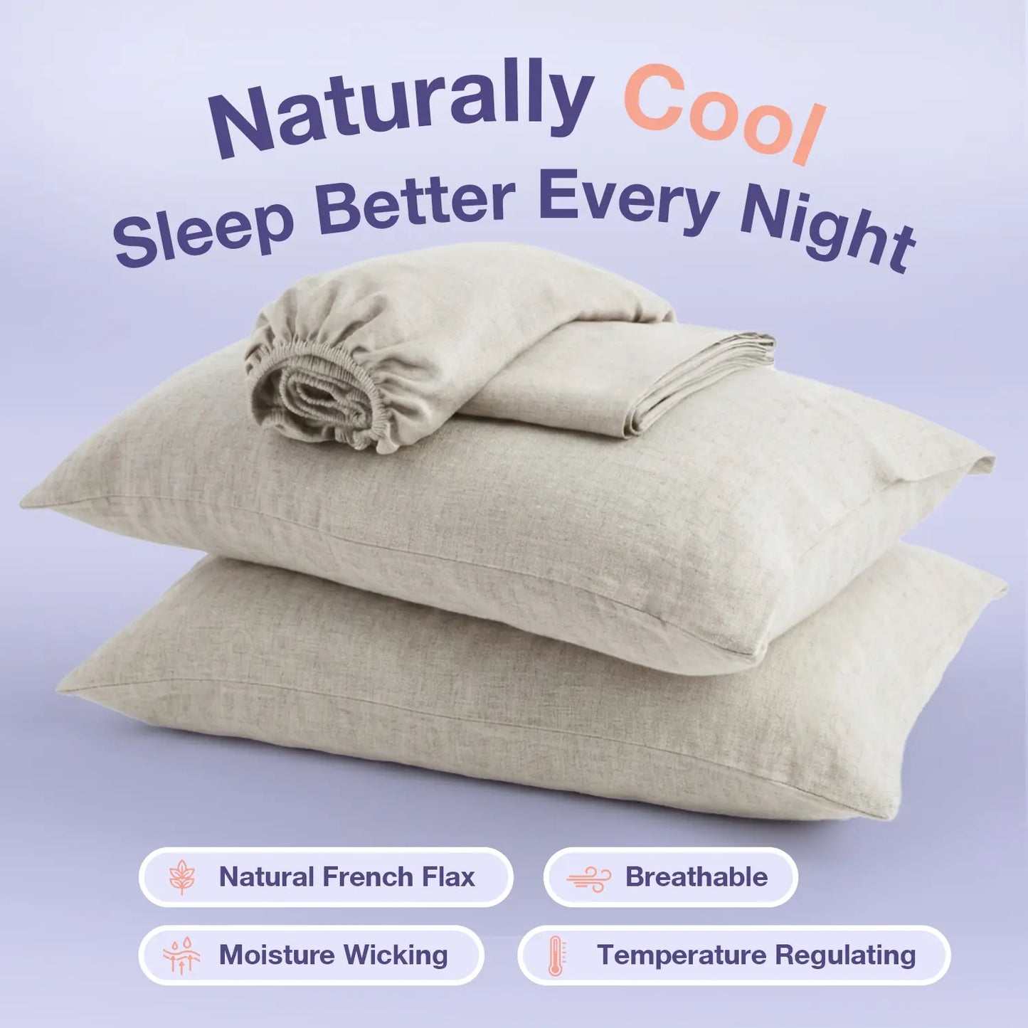 100% Linen 4-Piece Bed Sheet Set — 1 Flat Sheet, 1 Fitted Sheet & 2 Pillowcases — Breathable, Moisture-Wicking, Soft & Durable Bedding