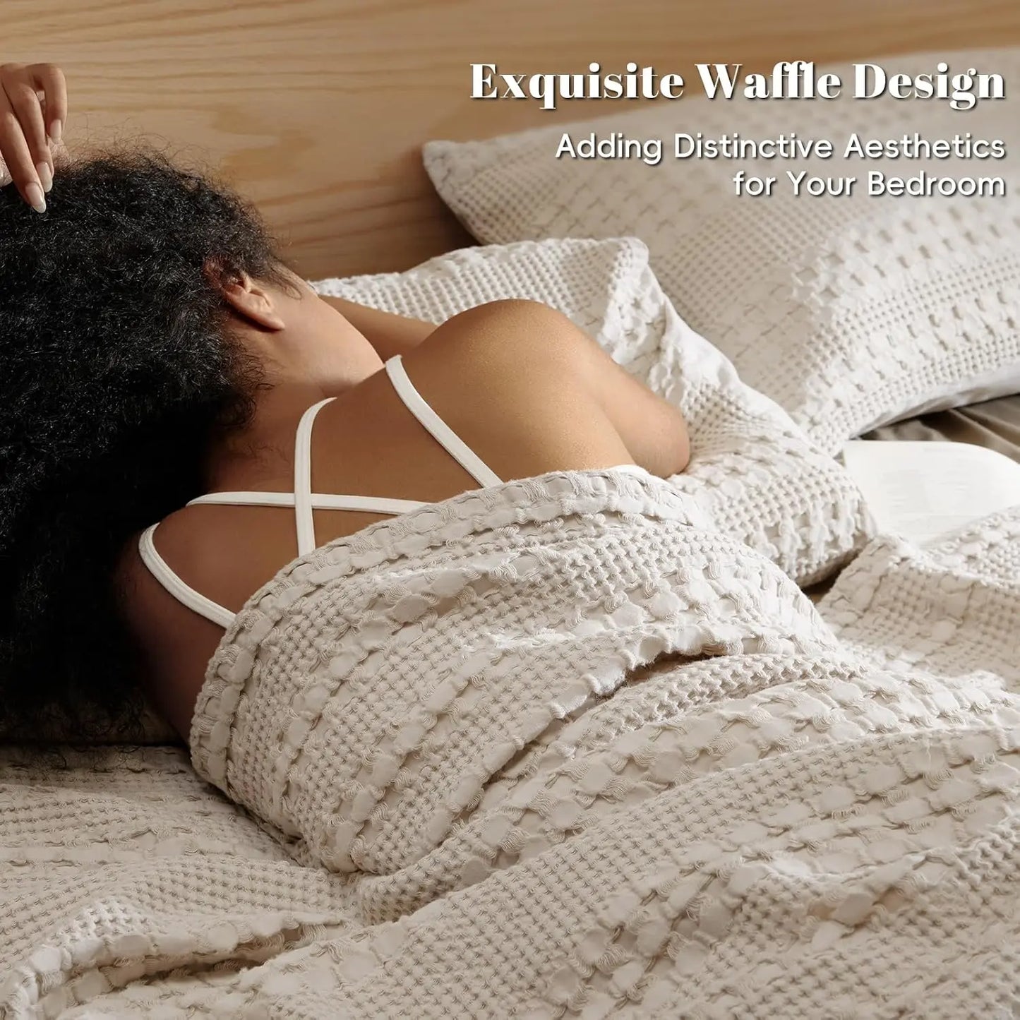 100% Cotton Weave Waffle Blanket, Aesthetic Soft Lightweight and Breathable Blanket