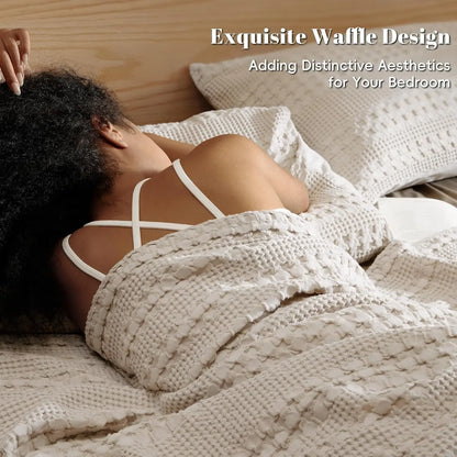 100% Cotton Weave Waffle Blanket, Aesthetic Soft Lightweight and Breathable Blanket