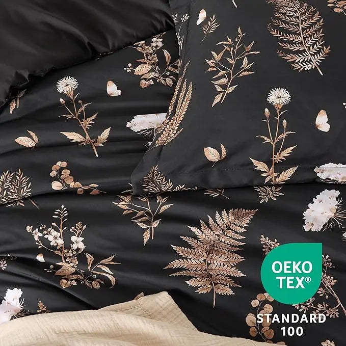 3 Pieces Cute Floral Bedding Reversible Comforter Set -Soft Bed Set, 1 Soft Botanical Flowers Comforter and 2 Pillow Shams