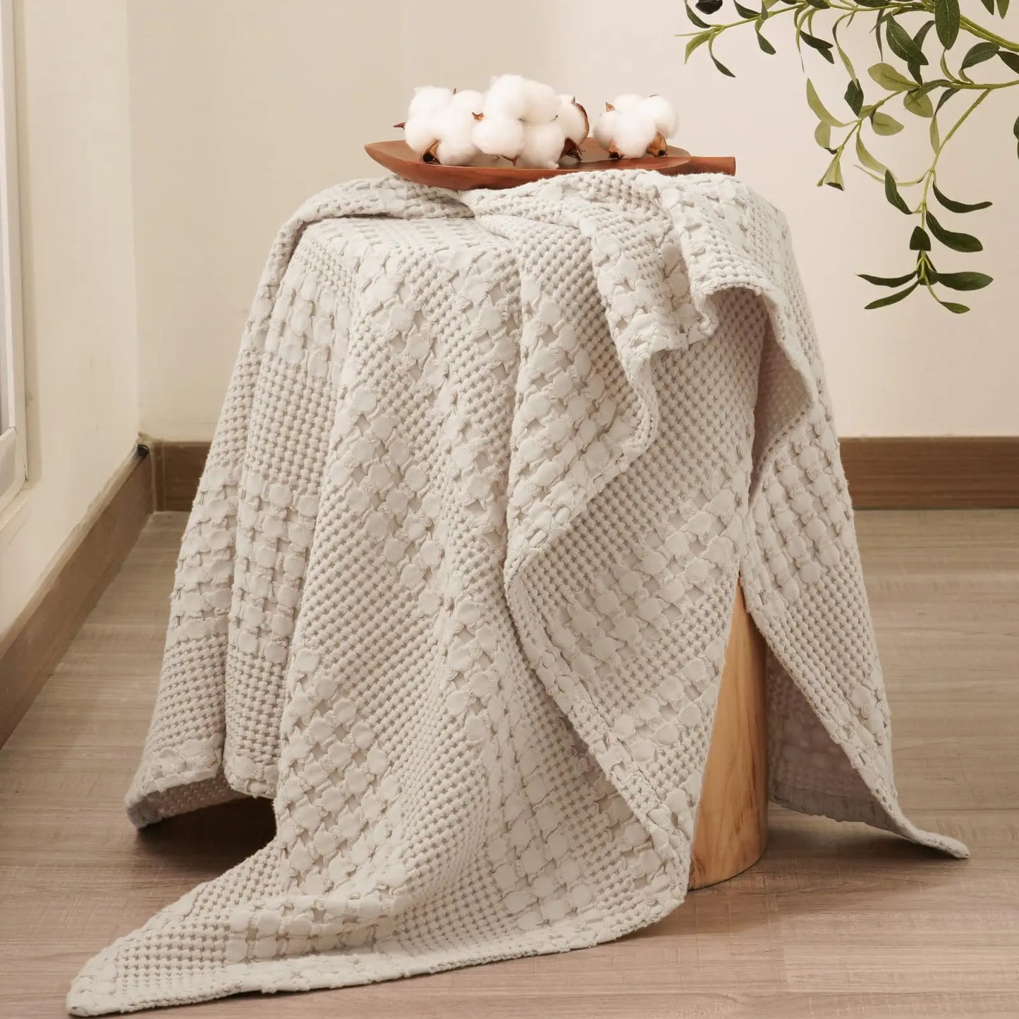 100% Cotton Weave Waffle Blanket, Aesthetic Soft Lightweight and Breathable Blanket