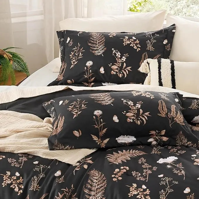 3 Pieces Cute Floral Bedding Reversible Comforter Set -Soft Bed Set, 1 Soft Botanical Flowers Comforter and 2 Pillow Shams