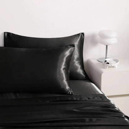 4-Piece Satin Bedding Set – Ultra-Soft Silky Sheets with Envelope Pillowcases, OEKO-TEX Certified Luxury Bedding, Gentle on Acne-Prone Skin