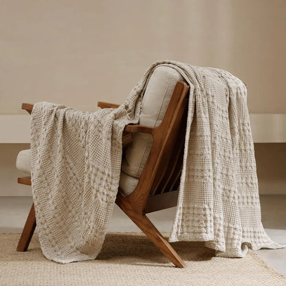 100% Cotton Weave Waffle Blanket, Aesthetic Soft Lightweight and Breathable Blanket